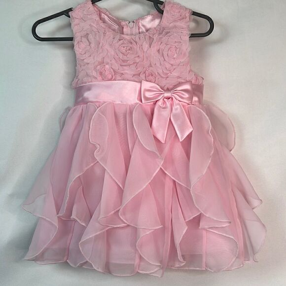American Princess Pink Sleeveless Formal Party Dress with rosettes and ruffles - Picture 1 of 14